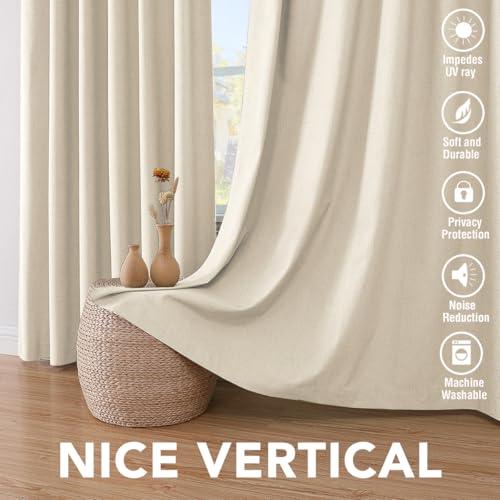 100% Blackout Curtains for Bedroom Thermal Insulated Linen Textured Curtains Heat and Full Light Blocking Drapes Living Room Curtains 2 Panel Sets (Bleached Sand / 42"W x 84"L (Pack of 2))