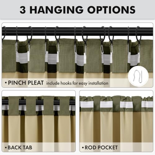 100% Blackout Linen Curtains 42 x 84 Inch Light Olive Green 2 Panels (Light Olive Green / 42"W x 84"L (Pack of 2))
