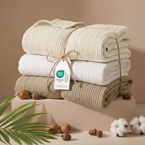 100% Cotton Muslin Blanket Twin XL for Bed (06 - Light Brown / Twin XL (66" X 90"))