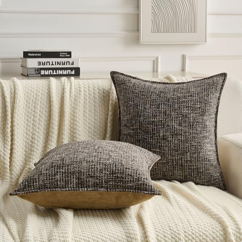 Pack of 2 Tweed Chenille Throw Pillow Covers 18x18 Inch (Coffee / 18" x 18" (Pack of 2))