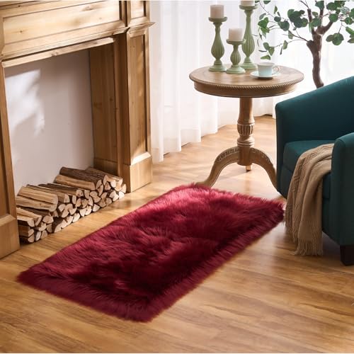 Ultra Soft Fluffy Shaggy Area Rug Faux Fur Rug Chair Cover Seat Pad Fuzzy Area Rug for Bedroom Floor Sofa Living Room (Burgundy / 2' x 4' (Rectangular))