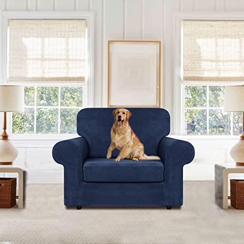 Velvet Stretch 2 Pieces Chair Sofa Slipcovers Washable (Small / Navy Blue)
