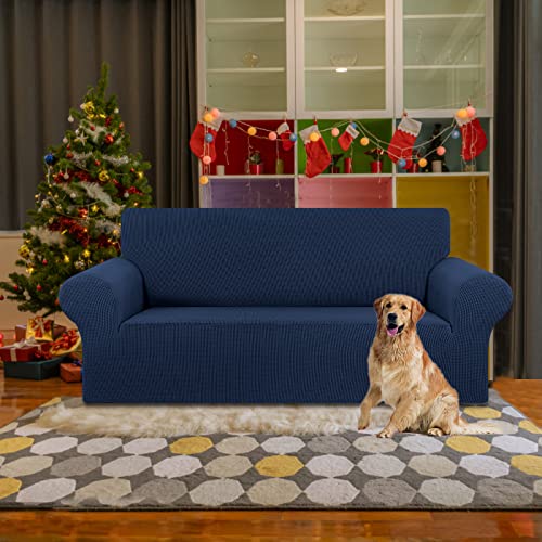 Stretch Loveseat Couch Cover (Navy Blue / Medium)