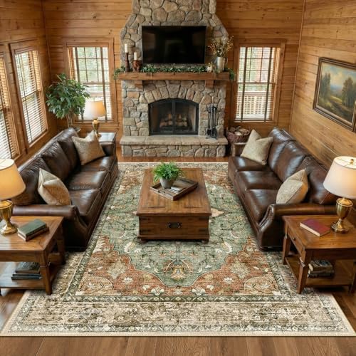 Washable Area Rug (Brick/Brown/Green / 10' x 12' (Rectangular))