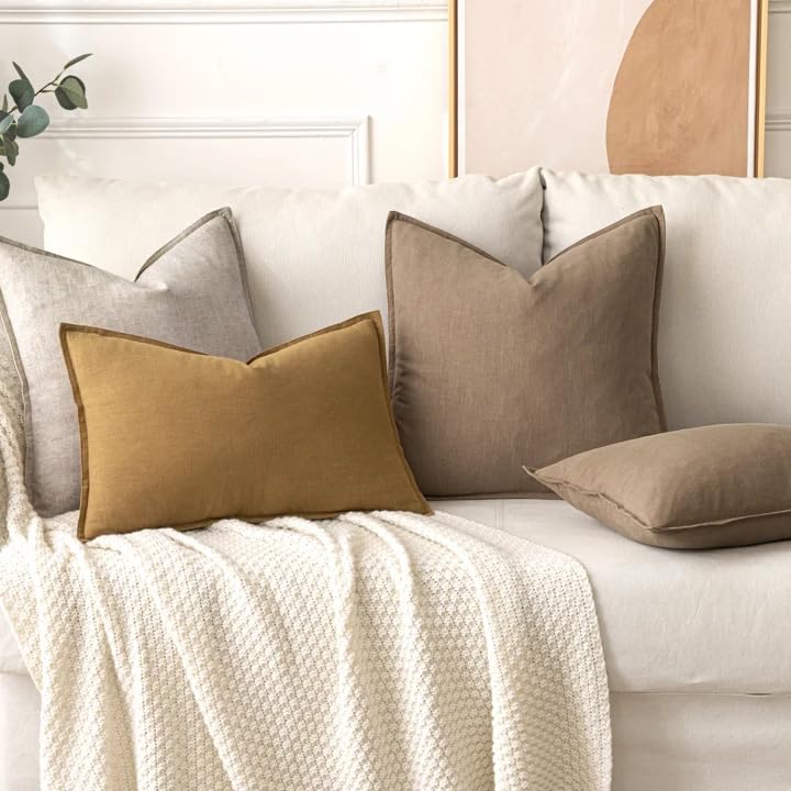 Decorative Linen Euro Sham Pillow Covers 24x24 Inch Natural Linen (Natural Linen / 24" x 24" (Pack of 2))