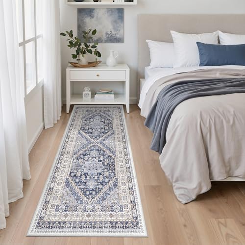 2x6 Runner Rug Non Slip (Blue/Beige / 2' x 6' (Runner))
