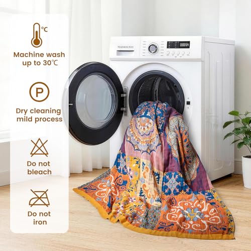 Boho Throw Blanket 60"x80" Fall Cotton Roman Blanket for Couch (Roman Fret / 60"x80")