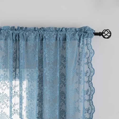 Vintage Lace Curtains 84 Inch Length (Stone Blue / 52"W x 84"L (Pack of 2))