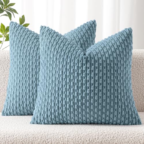 Decorative Throw Pillow Covers 16x16 Blue Grey Textured Corduroy (16" x 16" (Pack of 2) / Blue Grey)