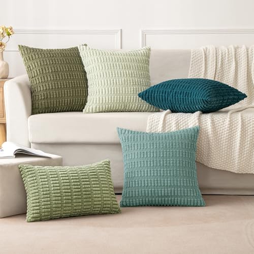 Corduroy Decorative Throw Pillow Covers 18x18 Teal Green Pack of 2 (Teal Green / 18" x 18" (Pack of 2))