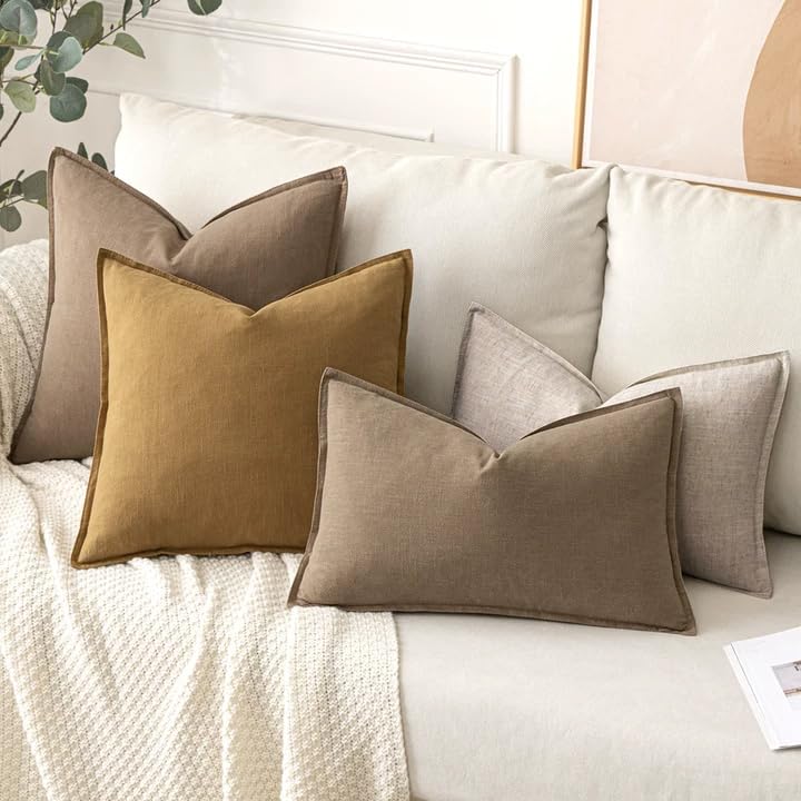Decorative Linen Euro Sham Pillow Covers 24x24 Inch Natural Linen (Natural Linen / 24" x 24" (Pack of 2))