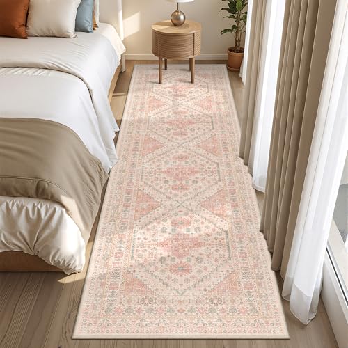 Runner Rug 2x8 Runners for Hallways Non Slip Washable Rugs (Pink / 2' x 8' (Runner))