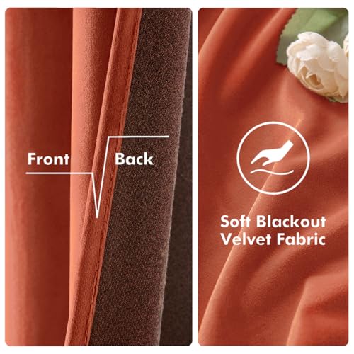 Fall Burnt Orange Velvet Curtains 52 x 90 Inch Length Set of 2 (Burnt Orange / 52"W x 90"L (Pack of 2))