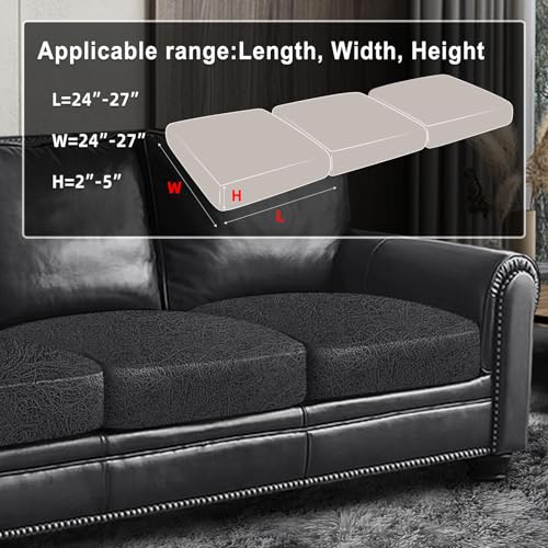 Leather Look Couch Cushion Covers Sofa Seat Slipcovers Sets Couches Furniture Protector for Sectional Armchair Loveseat Pets Kids Stretch Spandex Fabric (3 Cushion Sofa / 05 Dark Grey)
