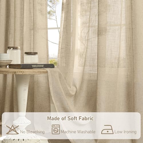 Faux Linen Window Curtains 63 inches Long for Bedroom 38 x 63 Inch (Brown / 38"W x 63"L (Pack of 2))