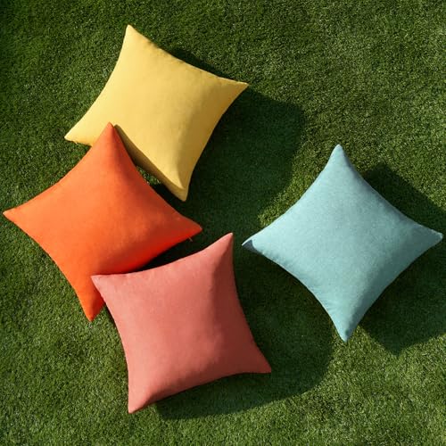 Pack of 4 Decorative Outdoor Throw Pillow Covers Linen Waterproof Pillow Covers Summer Farmhouse Cushion Cases for Patio Garden Tent Balcony Couch Sofa 16x16 Inch Orange Teal (16" x 16" (Pack of 4) / Orange Teal)