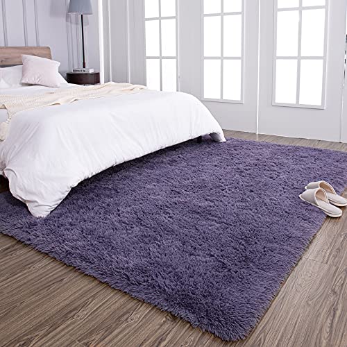 Super Soft Shaggy Rugs Fluffy Carpets 10x14 Feet (10' x 14' (Rectangular) / Grey Purple)