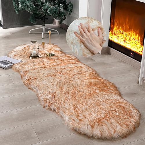 Faux Fur Sheepskin Rug (2' x 6' (Runner) / White and Yellow)