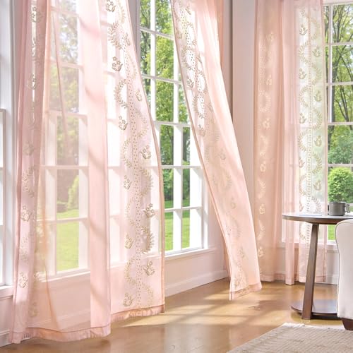 Floral Sheer Curtains (S | Pink / 50"W x 63"L (Pack of 2))