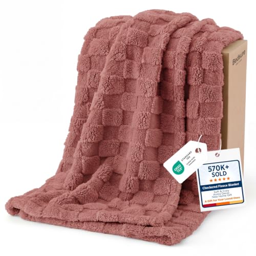 Checkered Soft Cozy Twin Blanket for Bed (Dusty Pink / Twin (60" X 80"))