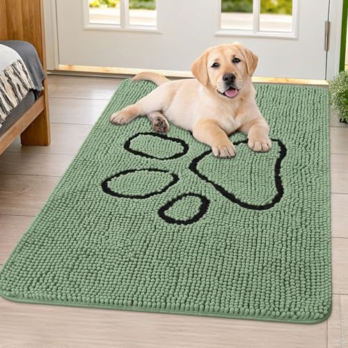 Dog Door Mat for Muddy Paws (40"X32" / Olive Green and Black)