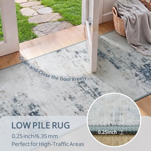 Washable 2x6 Non (Blue / White / 2' x 6' (Rectangular))