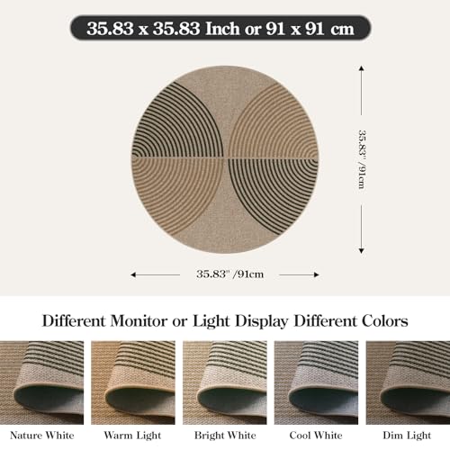 Modern Rainbow Small Round Rug 3ft (3' Round / Nature/Bi-color Rainbow)
