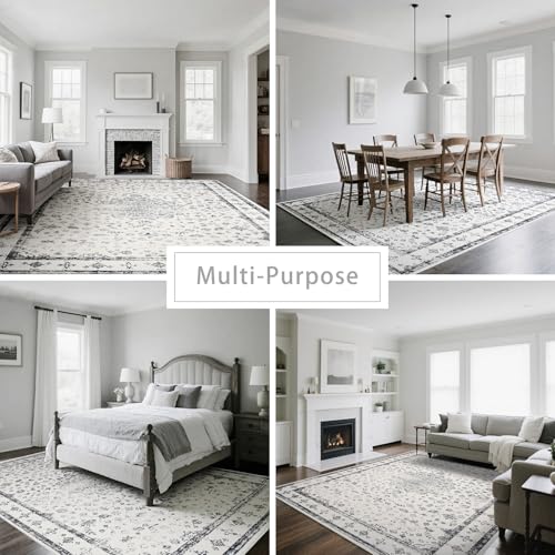 8x10 Washable Area Rugs for Living Room (8' x 10' (Rectangular) / Gray-white)