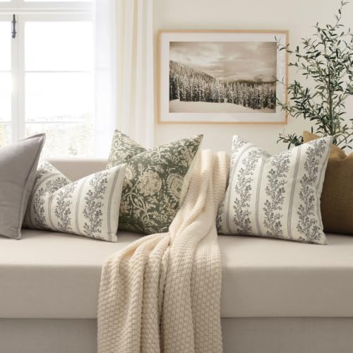 Vintage Throw Pillow Covers 18x18 Set of 2 (Soft Ash / 18" x 18" (Pack of 2))