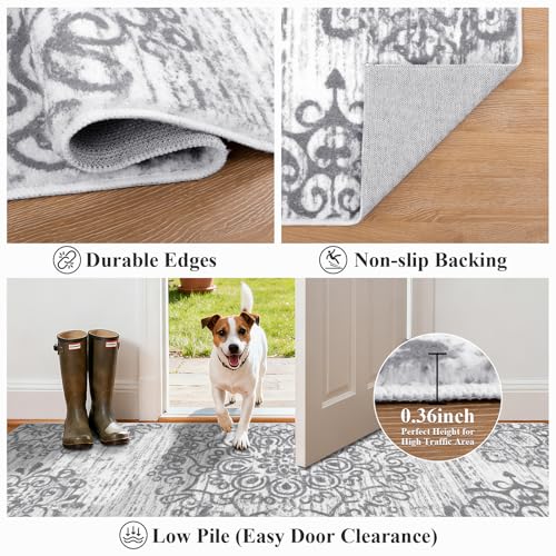 HEBE Hallway Runner Rug 2'x4' (Grey / 2' x 4' (Rectangular))
