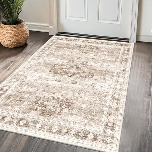 Washable Neutral Farmhouse Large Entryway Rug (3' x 5' (Rectangular) / Latte / Beige)