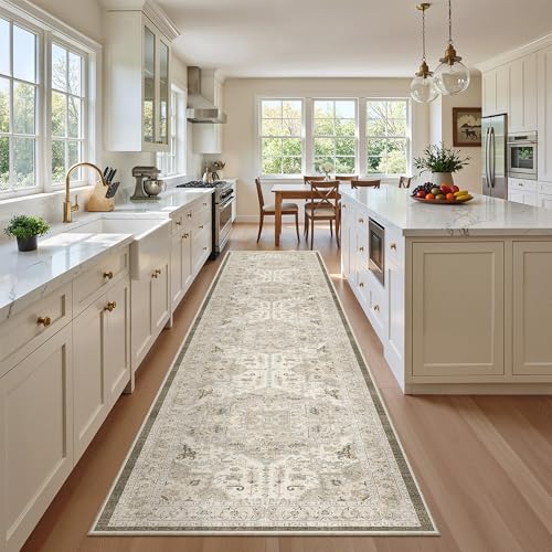 Hallway Runner Rug 2'6''x12' Kitchen Runners Vintage (Ivory/Brown / 2'6" x 12' (Runner))
