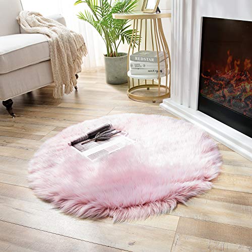 Ashler Faux Fur Rug (3' (Round) / R-frosted Bottom Pink)