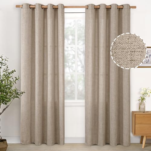 Oatmeal Burlap Linen Curtains 80 Inch Length 2 Panels Set (Dark Oatmeal / 52"W x 80"L (Pack of 2))