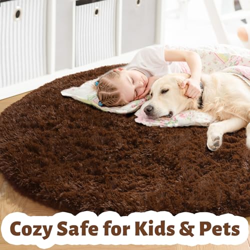 Chocolate Brown Round Circle Area Rug 4Ft for Bedroom Living Room (Brown / 4' (Round))