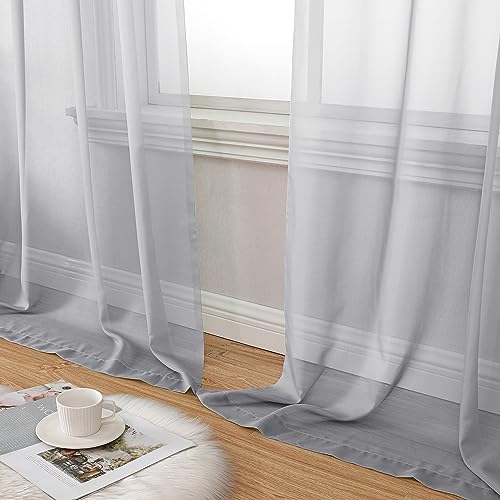 Light Grey Sheer Window Curtains 63 Inches Long 2 PCS (40"W x 63"L (Pack of 2) / Light Grey)