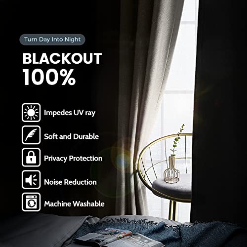 Natural 100% Blackout Curtains Room Darkening Living Room 84L (Natural / 42"W x 84"L (Pack of 2))