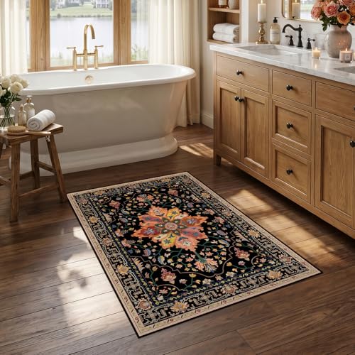 Washable Area Rug (Black/Colorful / 2'6" x 4' (Rectangular))