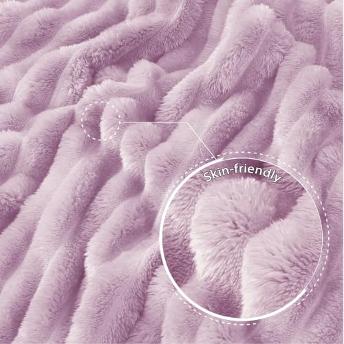 Striped Queen Size Fleece Blanket for Bed (Lilac Purple / Queen ( 90x90 IN ))