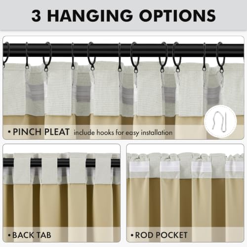 100% Blackout Linen Curtains 42 x 72 Inch Light Beige 2 Panels (Light Beige / 42"W x 72"L (Pack of 2))