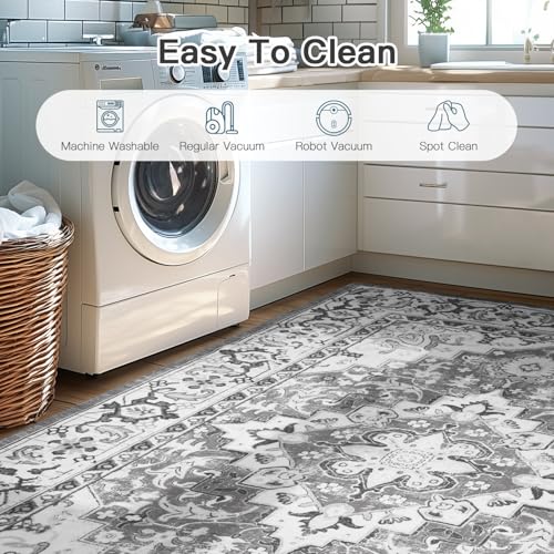 2x3 Washable Rug for Entryway Bathroom (Floral Grey / 2' x 3' (Rectangular))