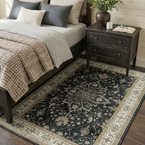 Washable Area Rug (Black/Vintage/Beige / 4' x 6' (Rectangular))