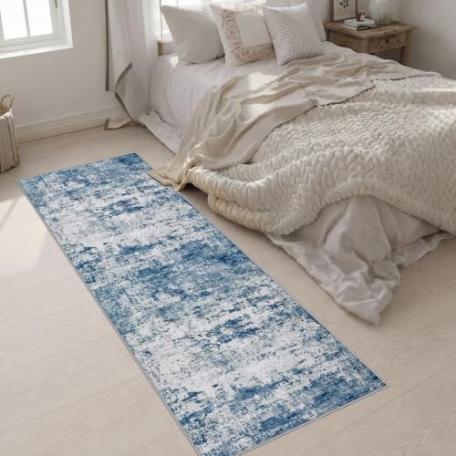 2.6x8 Washable Runner Rug：Modern Abstract Kitchen Soft Carpet Blue (Blue / 2'6" x 8' (Rectangular))