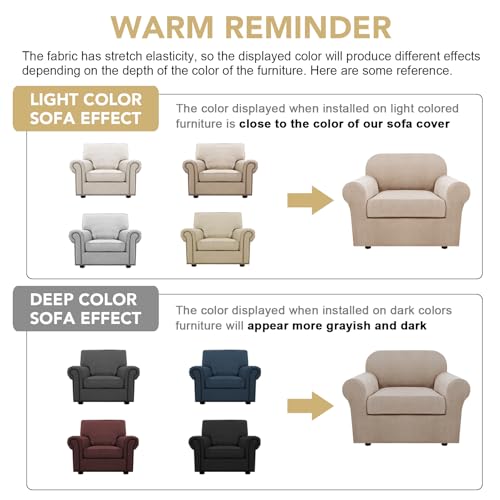 Armchair Slipcover Chair Cover 2 Piece Stretch Slipcovers Furniture Protector with Elastic Bottom Fit Armchair Width Up to 47 Inch (Small / Sand)
