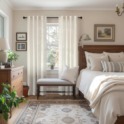 Natural Linen Boho Curtains 84 Inch Length 2 Panels Cream Ivory Light Filtering Semi Sheer Panels Floor Length Drapes for Bedroom Living Room Back Tab Pocket 34 x 84 Inch Long 7FT 7 FT Tall (34"W x 84"L (Pack of 2) / Natural)