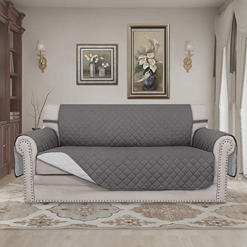Sofa Slipcover Reversible Loveseat Sofa Cover Couch Cover for 2 Cushion Couch Furniture Protector with Elastic Straps for Pets Kids Dog Cat (Gray/Light Gray / Medium-XL Loveseat)