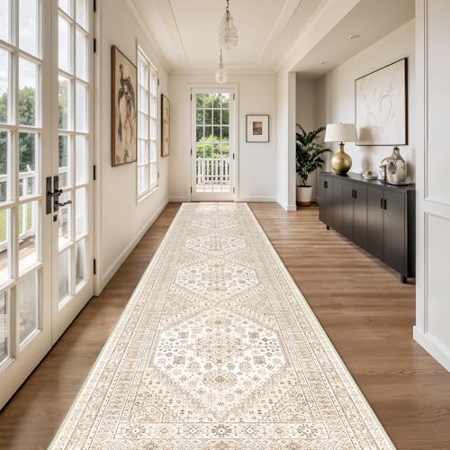 Washable Runner Rug 2.5x16 (Cream/Beige / 2'6" x 16' (Runner))