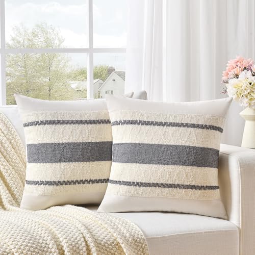 Set of 1 Neutral Grey Farmhouse Decorative Throw Pillow Covers 20x20 Inch for Couch Bed Chair Indoors (20" x 20" (Pack of 1) / Gray)