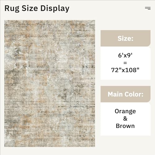 Abstract Area Rug 6x9 for Living Room Washable Rugs Orange (Orange/Brown / 6' x 9' (Rectangular))