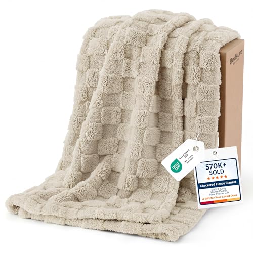 Checkered Soft Cozy Twin XL Blanket for Bed (Oatmeal / Twin XL (66" X 90"))